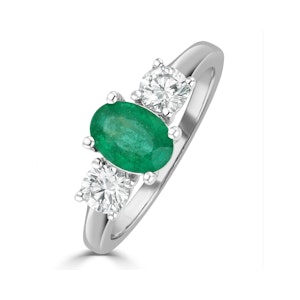 Emerald 0.70ct And Diamond 0.50ct 18K White Gold Ring