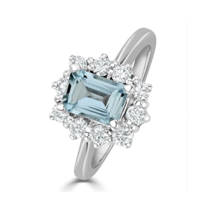 Aquamarine 0.85ct and Diamond 0.50ct 18K White Gold Ring