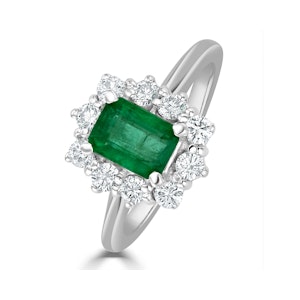 Emerald 1.00ct And Diamond 0.50ct 18K White Gold Ring