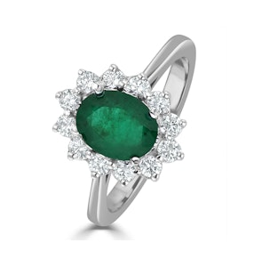 Emerald 1.15ct And Diamond 18K White Gold Ring