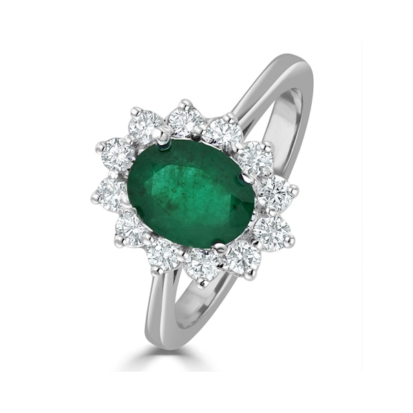 Emerald 1.15ct And Diamond 18K White Gold Ring - Image 1
