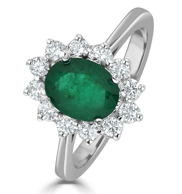 Emerald 1.15ct And Diamond 18K White Gold Ring - image 1