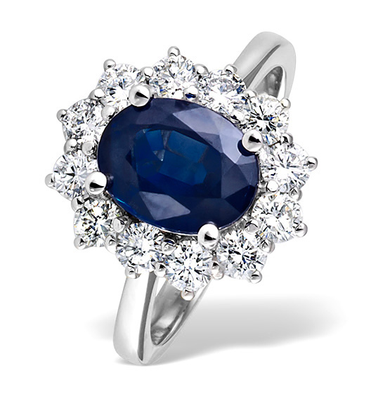 1 Carat Oval Blue Sapphire & Diamond Cluster Halo Ring - Raven Fine Jewelers