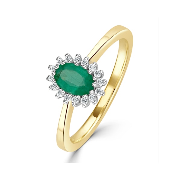 Emerald 6 x 4mm And Diamond 9K Gold Ring A3205 - Image 1