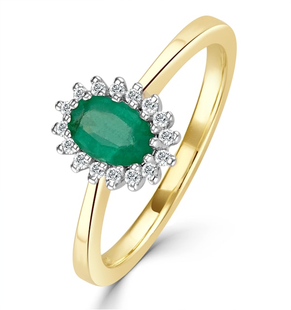Emerald 6 x 4mm And Diamond 18K Gold Ring  FET20-G - image 1