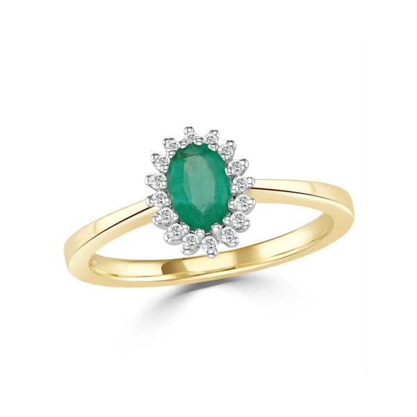 Emerald 6 x 4mm And Diamond 9K Gold Ring A3205 - Image 2