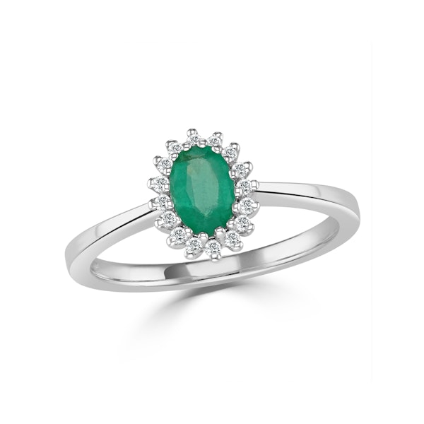 Emerald 6 x 4mm And Diamond 9K White Gold Ring Item SIZE Q - Image 2