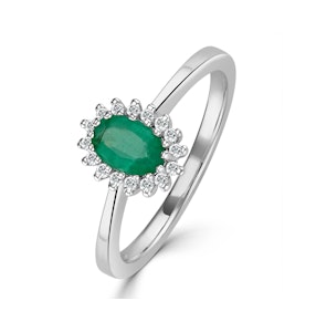 Emerald 6 x 4mm And Diamond 9K White Gold Ring Item SIZE Q