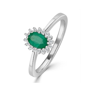 Emerald 6 x 4mm And Diamond 9K White Gold Ring Item SIZE Q