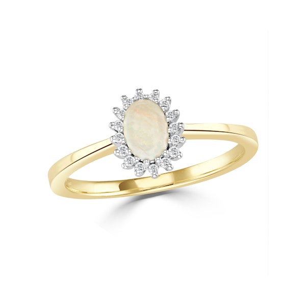 Opal 6 x 4mm And Diamond 9K Yellow Gold Ring - Image 2