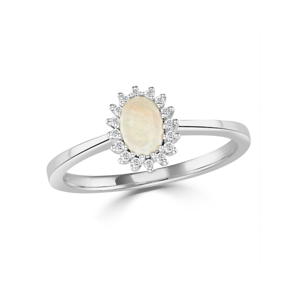 Opal 6 x 4mm And Diamond 9K White Gold Ring - Image 2