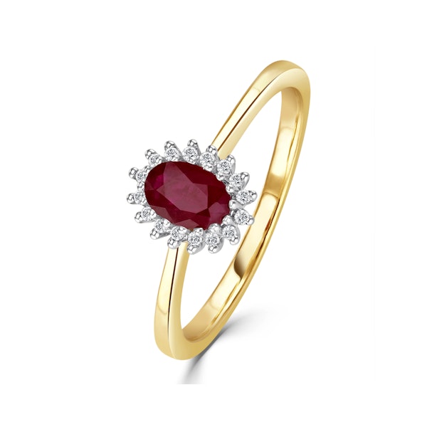 Ruby 6 x 4mm And Diamond 9K Gold Ring Item A3350 - Image 1