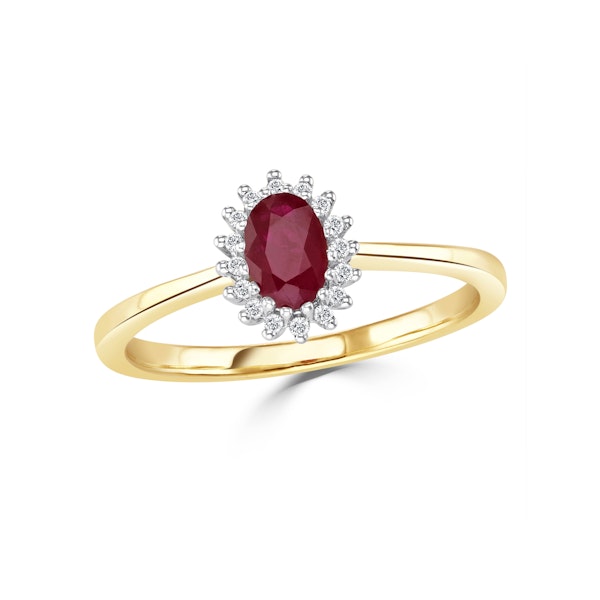 Ruby 6 x 4mm And Diamond 9K Gold Ring Item A3350 - Image 2