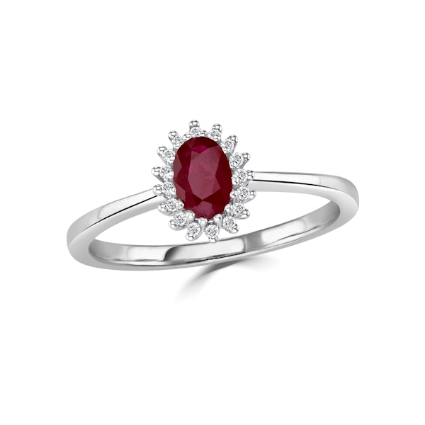 Ruby 6 x 4mm And Diamond 9K White Gold Ring A4435 - Image 2