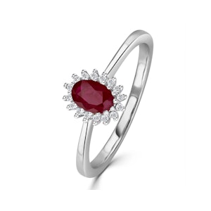 Ruby 6 x 4mm And Diamond 9K White Gold Ring A4435