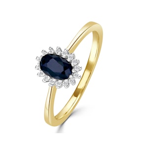 Sapphire 6 x 4mm And Diamond 9K Gold Ring