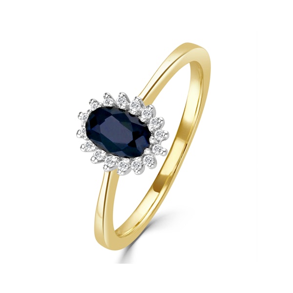 Sapphire 6 x 4mm And Diamond 9K Gold Ring - Image 1