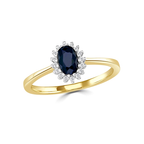 Sapphire 6 x 4mm And Diamond 9K Gold Ring - Image 2