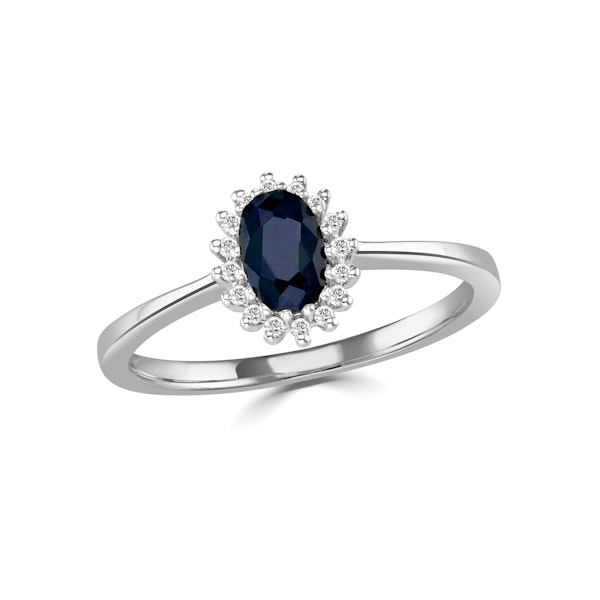 Sapphire 6 x 4mm And Diamond 9K White Gold Ring A4433 - Image 2