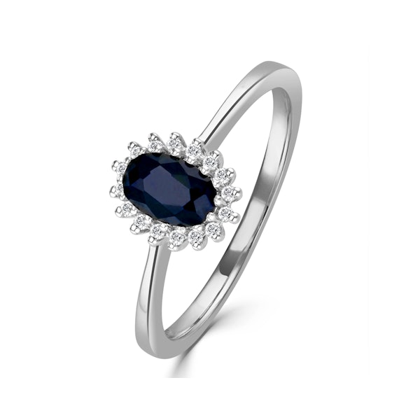 Sapphire 6 x 4mm And Diamond 9K White Gold Ring A4433 - Image 1