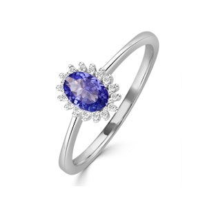 Tanzanite 6 x 4mm And Diamond 18K White Gold Ring SIZES AVAILABLE J Q