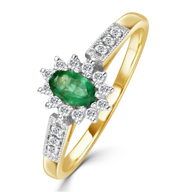 Emerald 5 x 3mm And Diamond 9K Gold Ring  A3203 - image 1