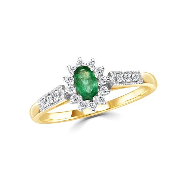 Emerald 5 x 3mm And Diamond 9K Gold Ring A3203 - Image 2