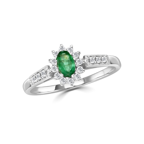 Emerald 5 x 3mm And Diamond 9K White Gold Ring - Image 2