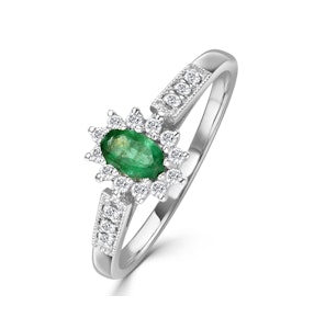 Emerald 5 x 3mm And Diamond 9K White Gold Ring