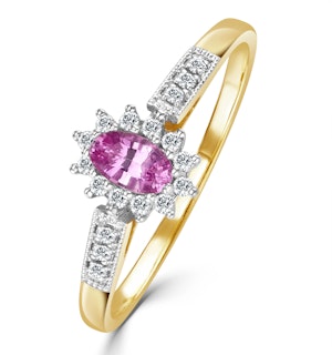 18K Gold Diamond Pink Sapphire Ring 0.14ct