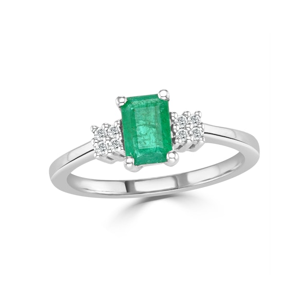 Emerald 6 x 4mm And Diamond 18K White Gold Ring - Image 2