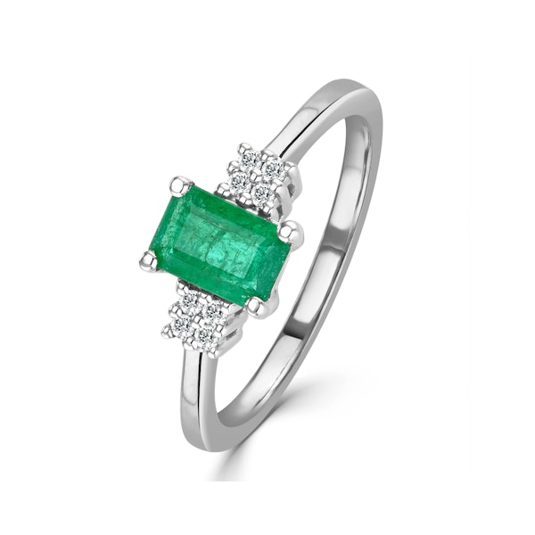 Emerald 6 x 4mm And Diamond 18K White Gold Ring - Image 1