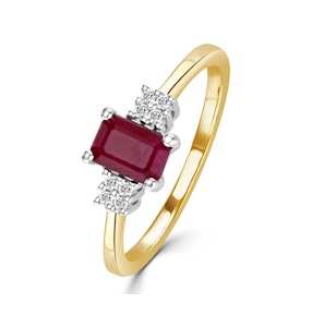 Ruby 6 x 4mm And Diamond 9K Gold Ring A4334