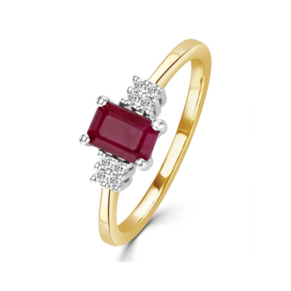 Ruby 6 x 4mm And Diamond 9K Gold Ring A4334 - Image 1
