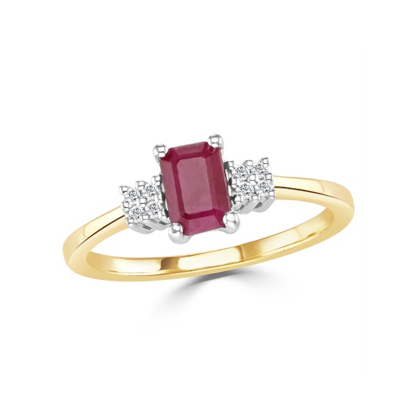 Ruby 6 x 4mm And Diamond 9K Gold Ring A4334 - Image 2