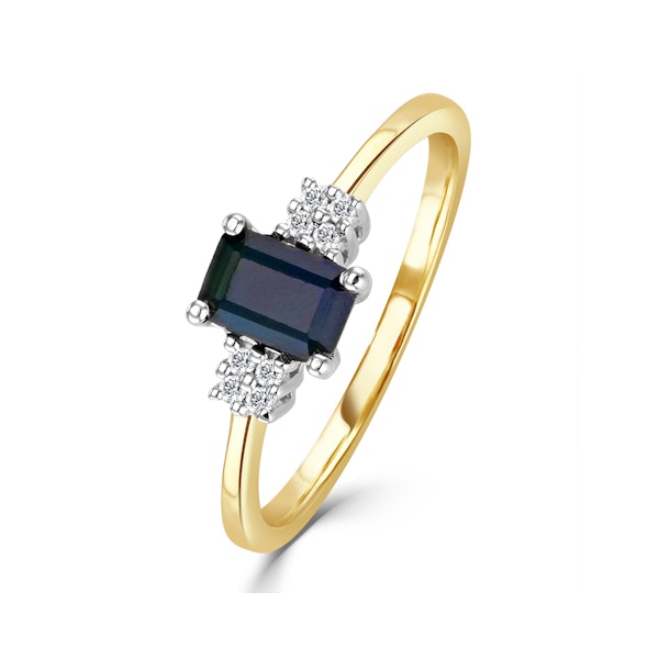 Sapphire 6 x 4mm And Diamond 9K Gold Ring A3220 - Image 1