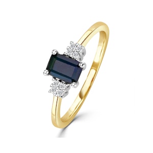 Sapphire 6 x 4mm And Diamond 18K Gold Ring SIZE J