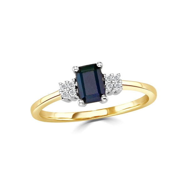 Sapphire 6 x 4mm And Diamond 9K Gold Ring A3220 - Image 2