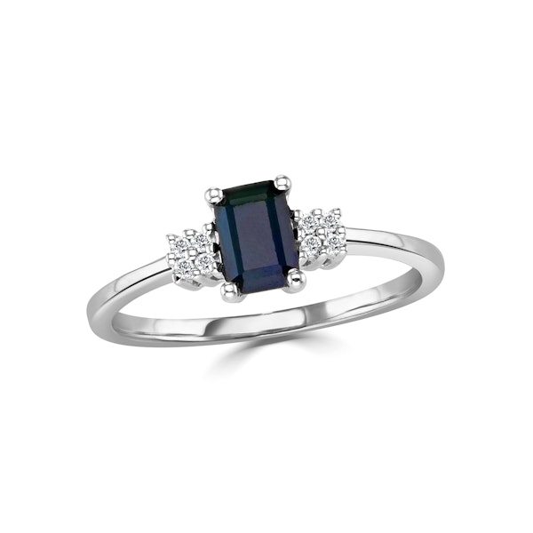 Sapphire 6 x 4mm And Diamond 9K White Gold Ring - Image 2