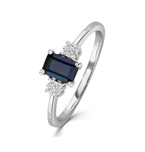 Sapphire 6 x 4mm And Diamond 9K White Gold Ring