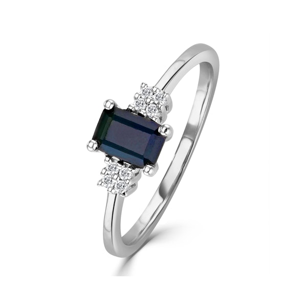 Sapphire 6 x 4mm And Diamond 18K White Gold Ring FET37-UY - Image 1