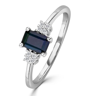 Sapphire 6 x 4mm And Diamond 9K White Gold Ring