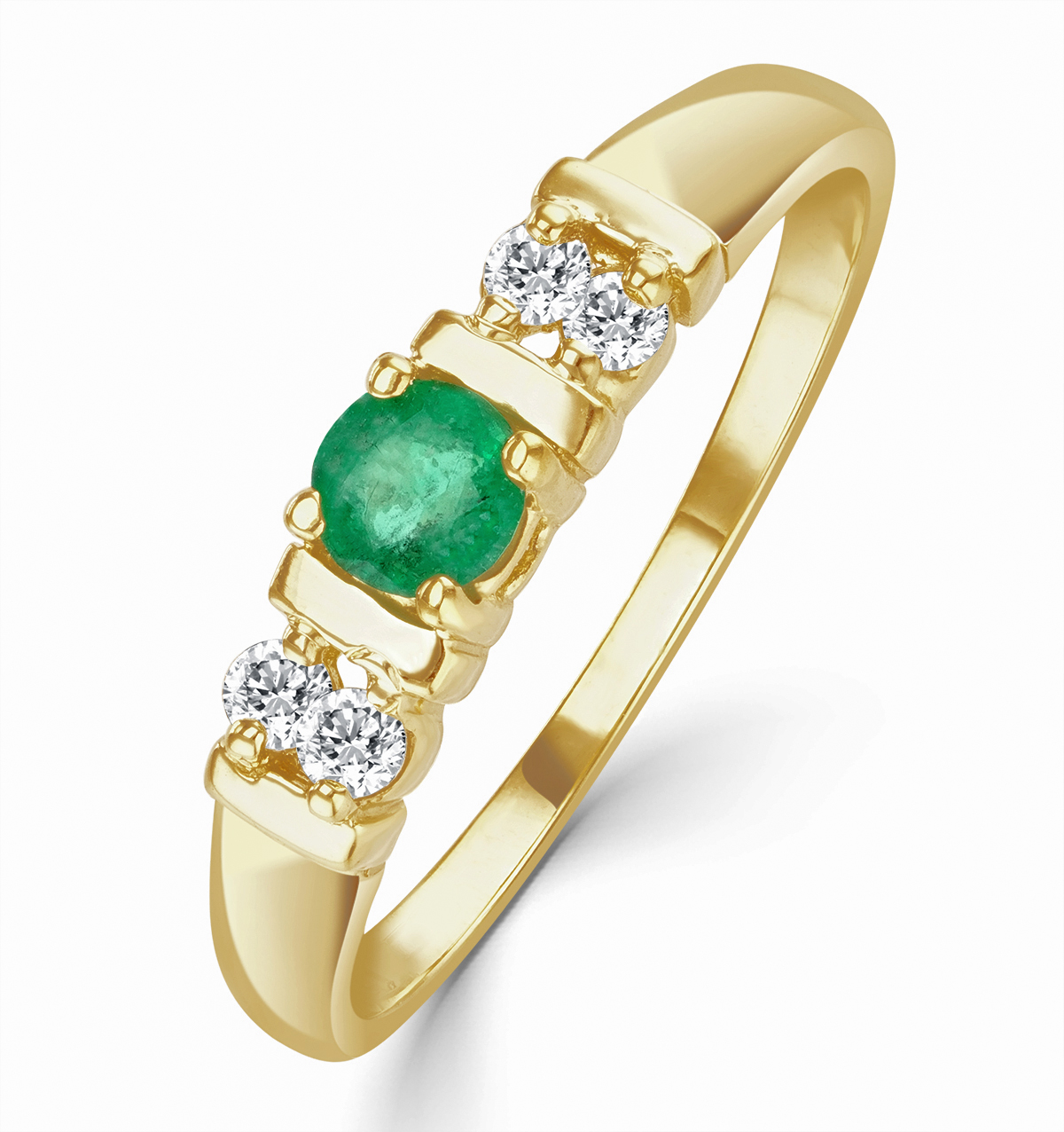 Emerald 3.75mm And Diamond 9K Gold Ring