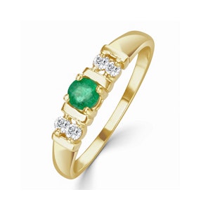 Emerald 3.75mm And Diamond 9K Gold Ring