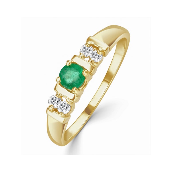 Emerald 3.75mm And Diamond 9K Gold Ring - Image 1