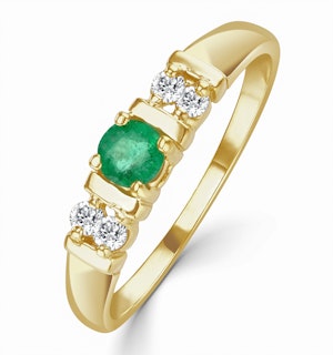 Emerald 3.75mm And Diamond 9K Gold Ring