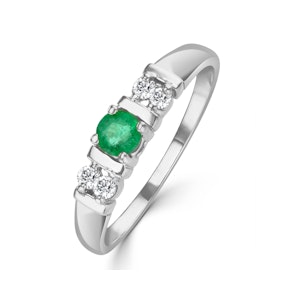 Emerald 3.75mm And Diamond 18K White Gold Ring SIZES AVAILABLE K Q