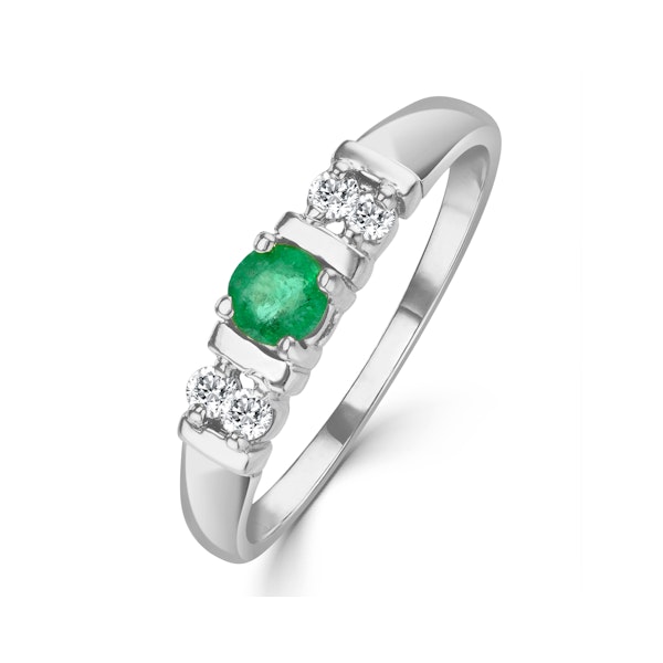 Emerald 3.75mm And Diamond 9K White Gold Ring SIZE L - Image 1