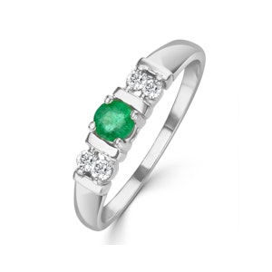 Emerald 3.75mm And Diamond 9K White Gold Ring SIZE L