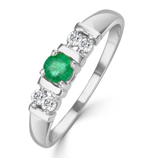 Emerald 3.75mm And Diamond 18K White Gold Ring